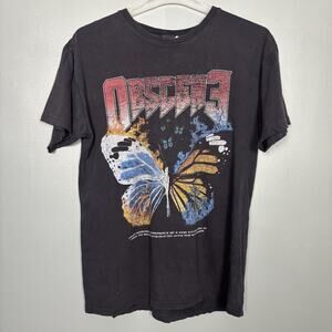 OBSCEN3 Butterfly Black Shirt Large USA Vintage Style Wash Top